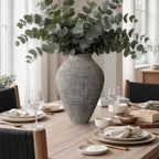 Tall Ribbed Terracotta Vase, Weathered Gray, 16"