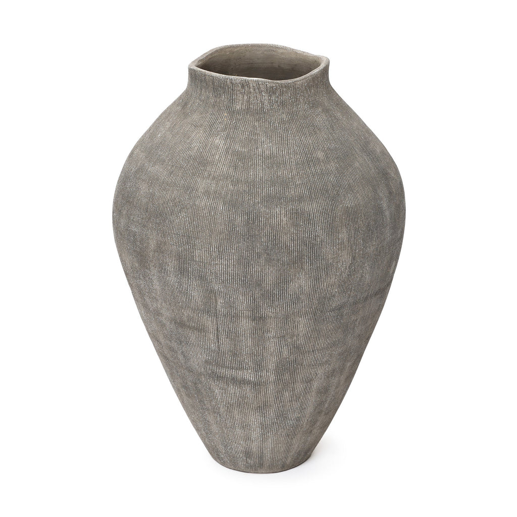 Tall Ribbed Terracotta Vase, Weathered Gray, 16"