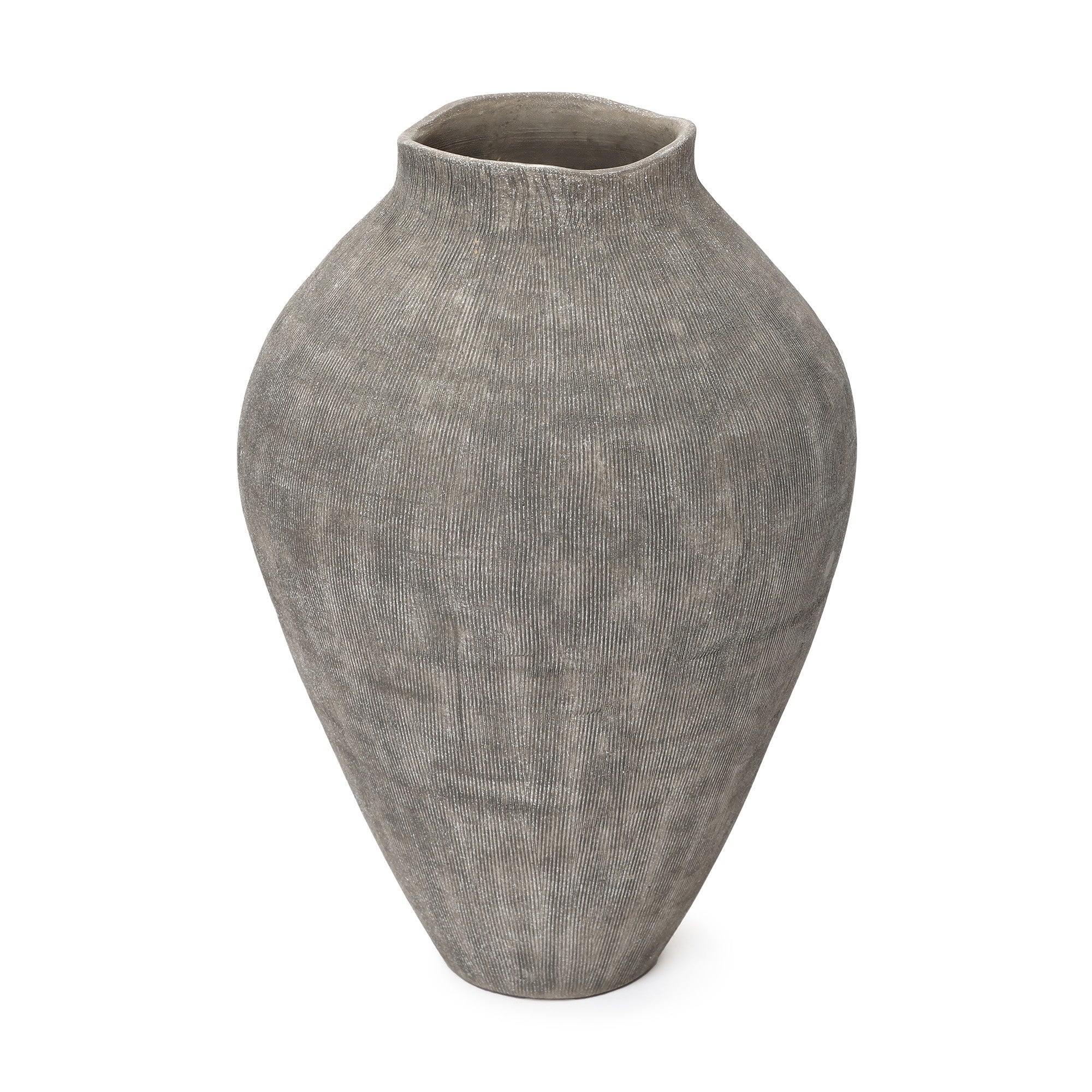 Tall Ribbed Terracotta Vase, Weathered Gray, 16"