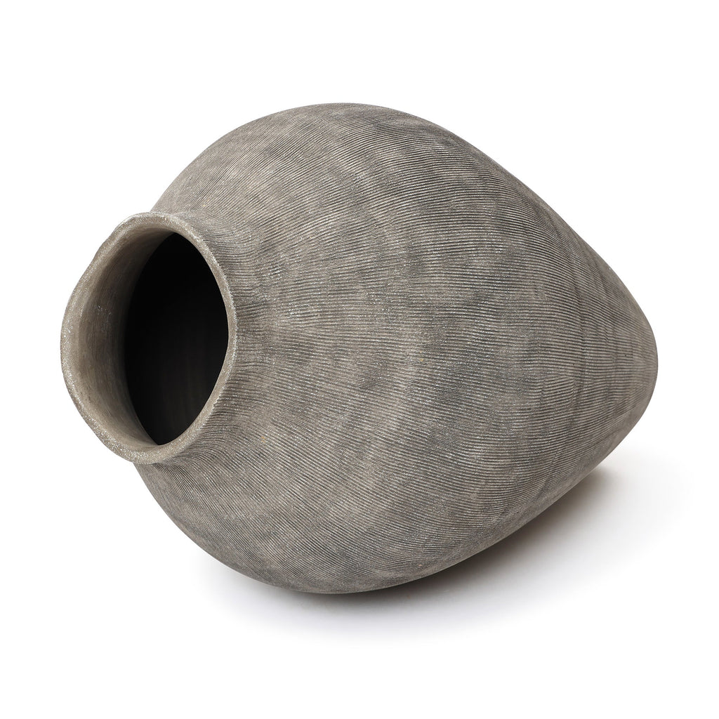Tall Ribbed Terracotta Vase, Weathered Gray, 16"