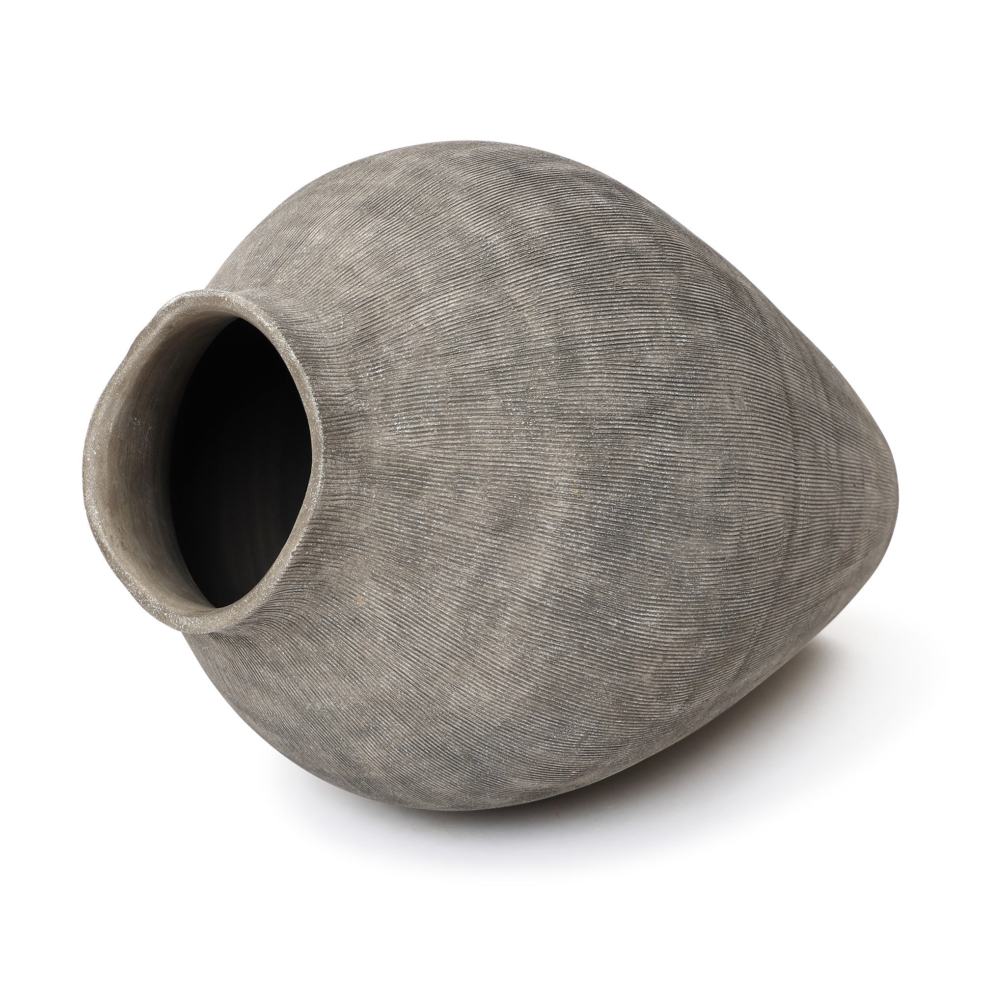 Tall Ribbed Terracotta Vase, Weathered Gray, 16"