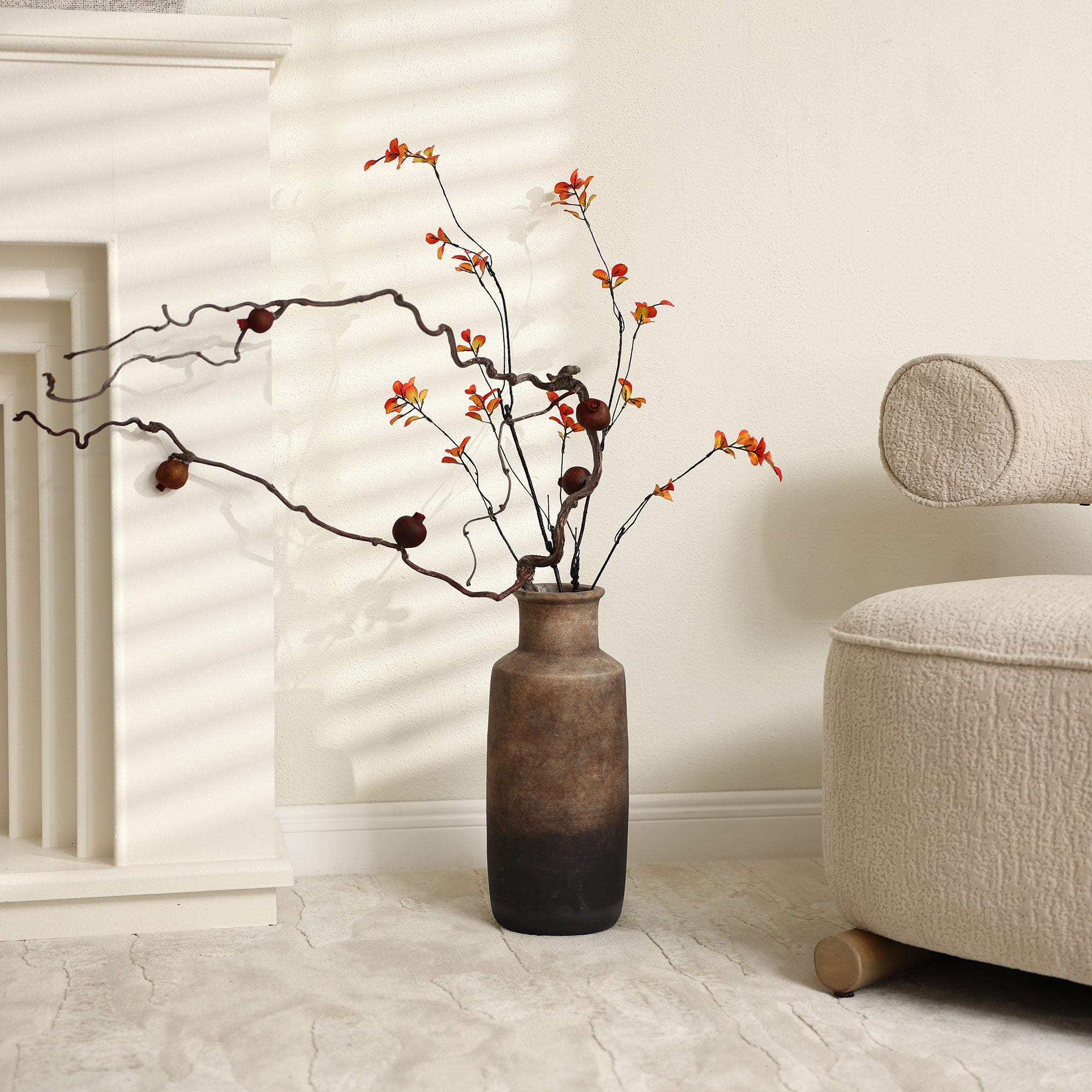 Tall Narrow Terracotta Vase, Brown Ombre, 15"