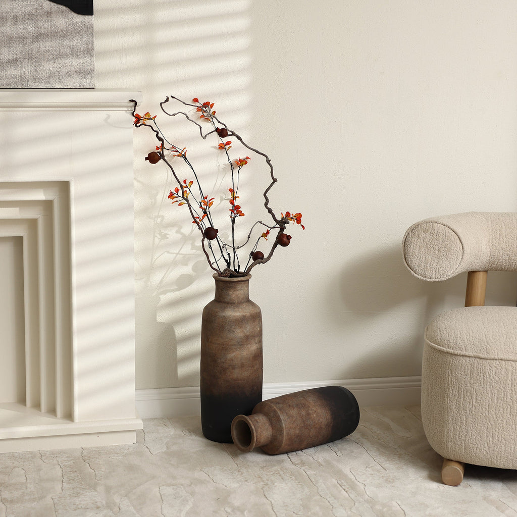 Tall Narrow Terracotta Vase, Brown Ombre, 15"
