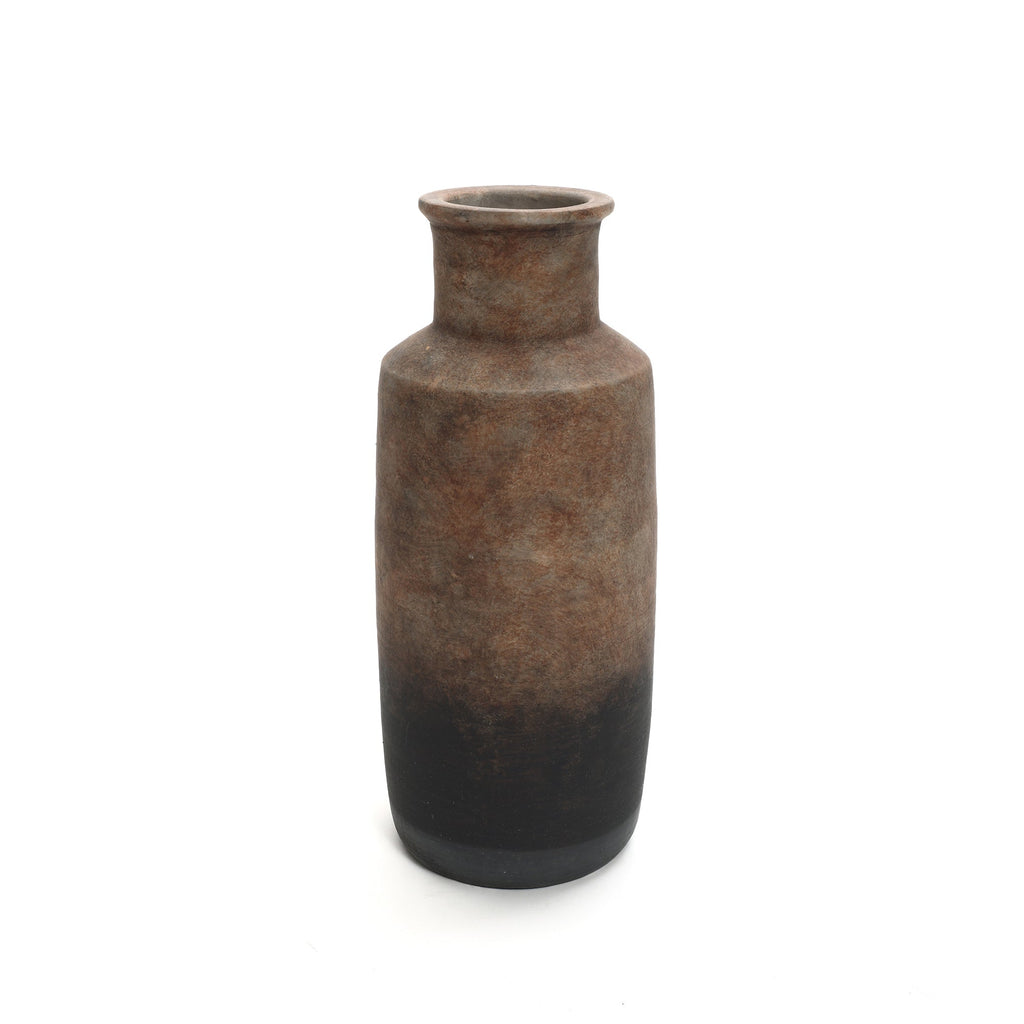Tall Narrow Terracotta Vase, Brown Ombre, 15"