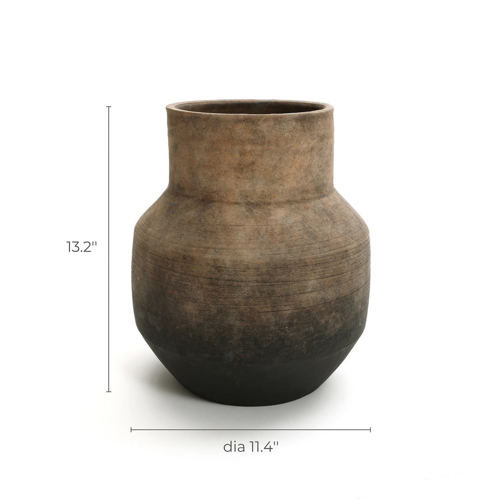 Round Bowl Terracotta Vase, Brown Ombre, 13.5"