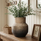 Round Bowl Terracotta Vase, Brown Ombre, 13.5"