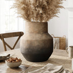 Round Bowl Terracotta Vase, Brown Ombre, 13.5"