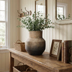 Round Bowl Terracotta Vase, Brown Ombre, 13.5"