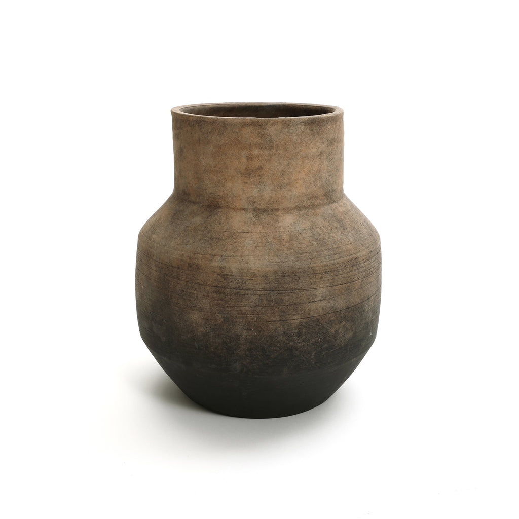 Round Bowl Terracotta Vase, Brown Ombre, 13.5"