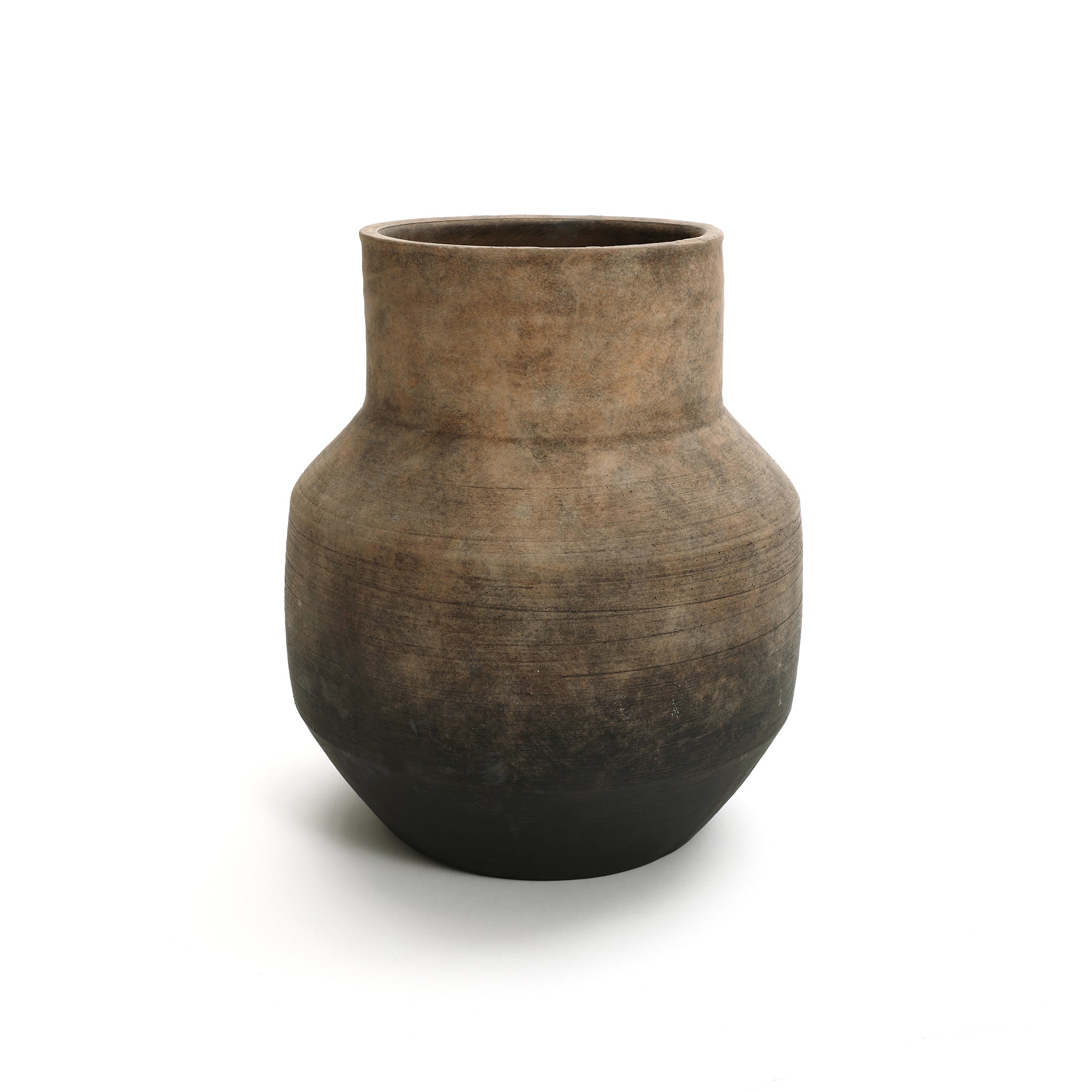 Round Bowl Terracotta Vase, Brown Ombre, 13.5"