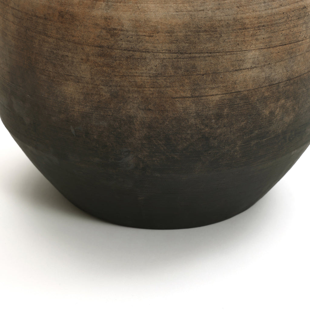 Round Bowl Terracotta Vase, Brown Ombre, 13.5"