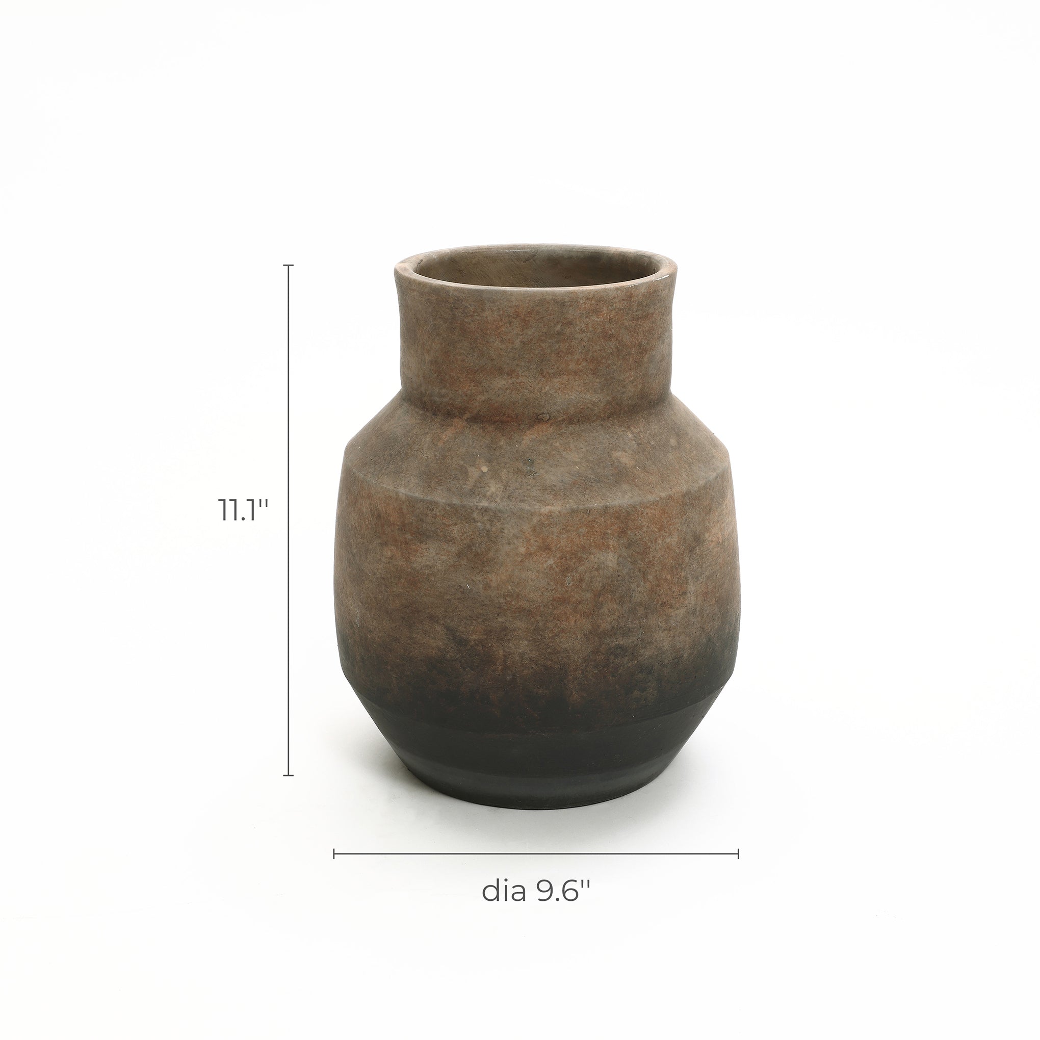 Round Bowl Terracotta Vase, Brown Ombre, 11.5"