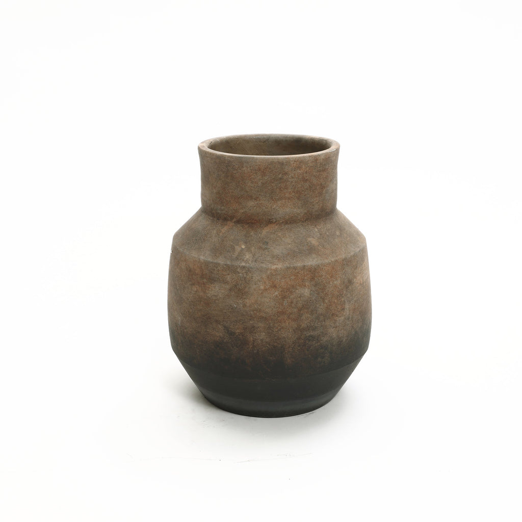 Round Bowl Terracotta Vase, Brown Ombre, 11.5"