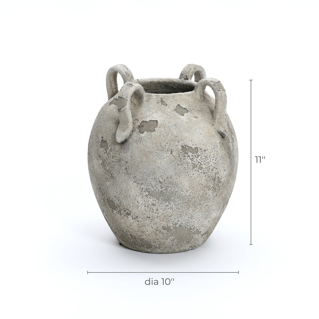 Terracotta Urn Vase with Handles, Marbled Gray-White, 11"