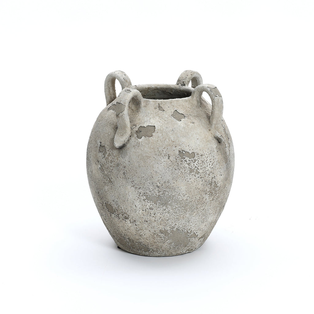 Terracotta Urn Vase with Handles, Marbled Gray-White, 11"