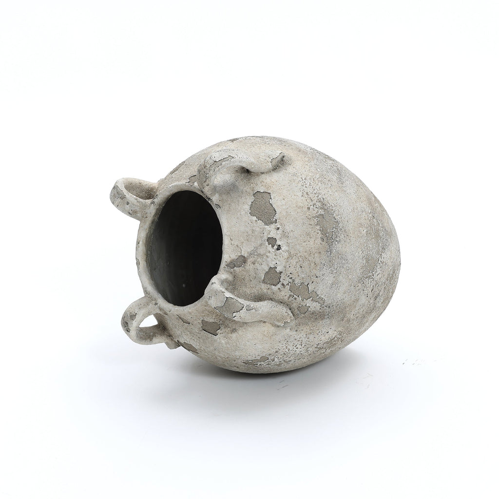 Terracotta Urn Vase with Handles, Marbled Gray-White, 11"