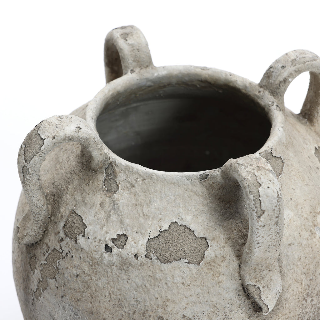Terracotta Urn Vase with Handles, Marbled Gray-White, 11"