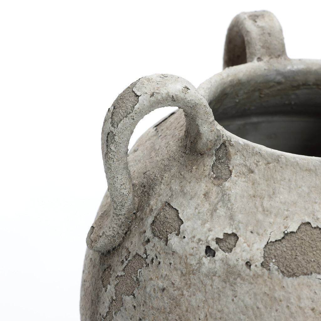 Terracotta Urn Vase with Handles, Marbled Gray-White, 11"