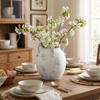 Terracotta Urn Vase with Handles, Marbled White-Gray, 11"