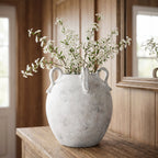 Terracotta Urn Vase with Handles, Marbled White-Gray, 11"