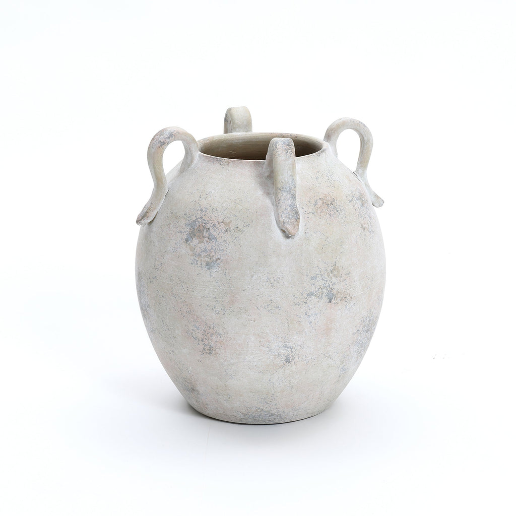 Terracotta Urn Vase with Handles, Marbled White-Gray, 11"