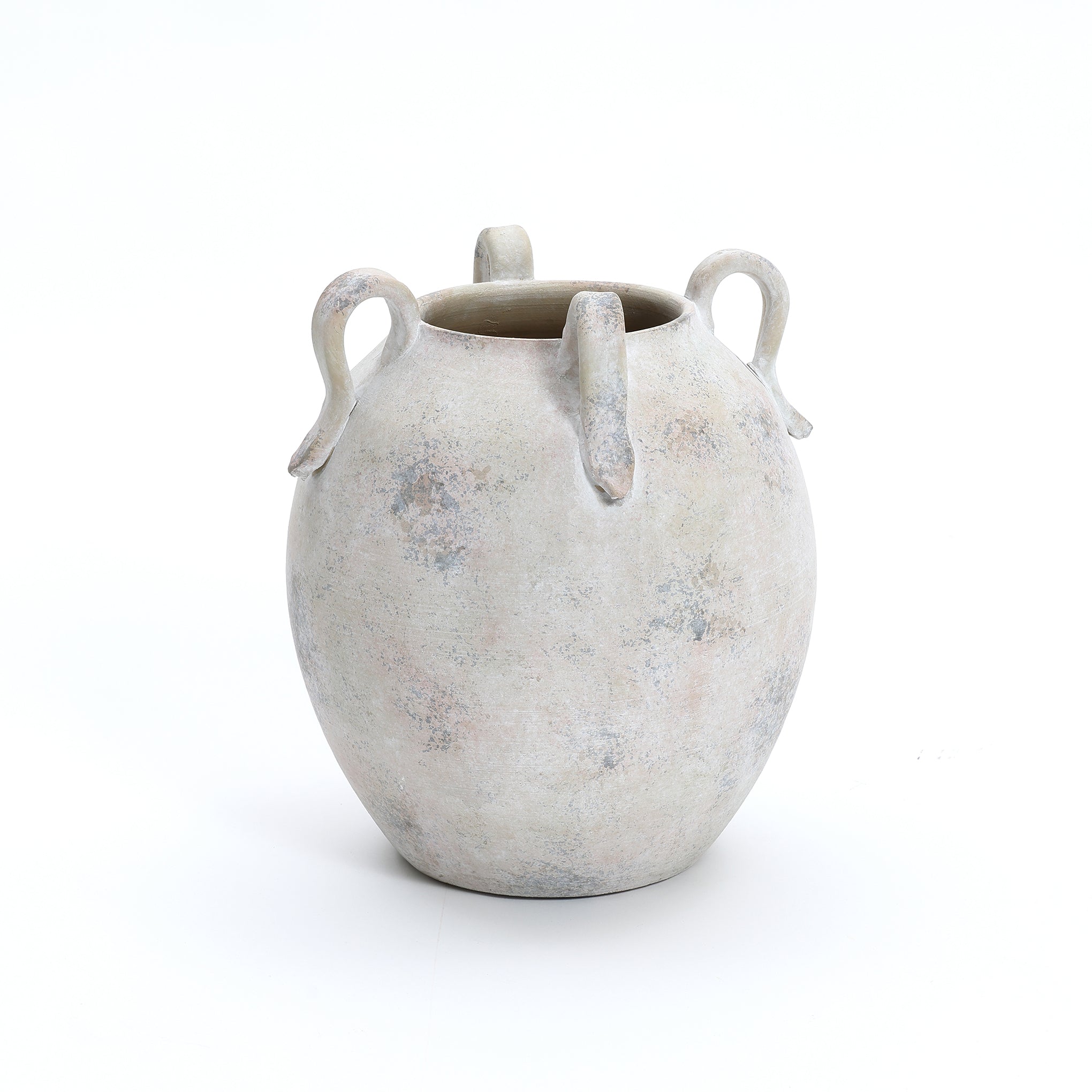 Terracotta Urn Vase with Handles, Marbled White-Gray, 11"