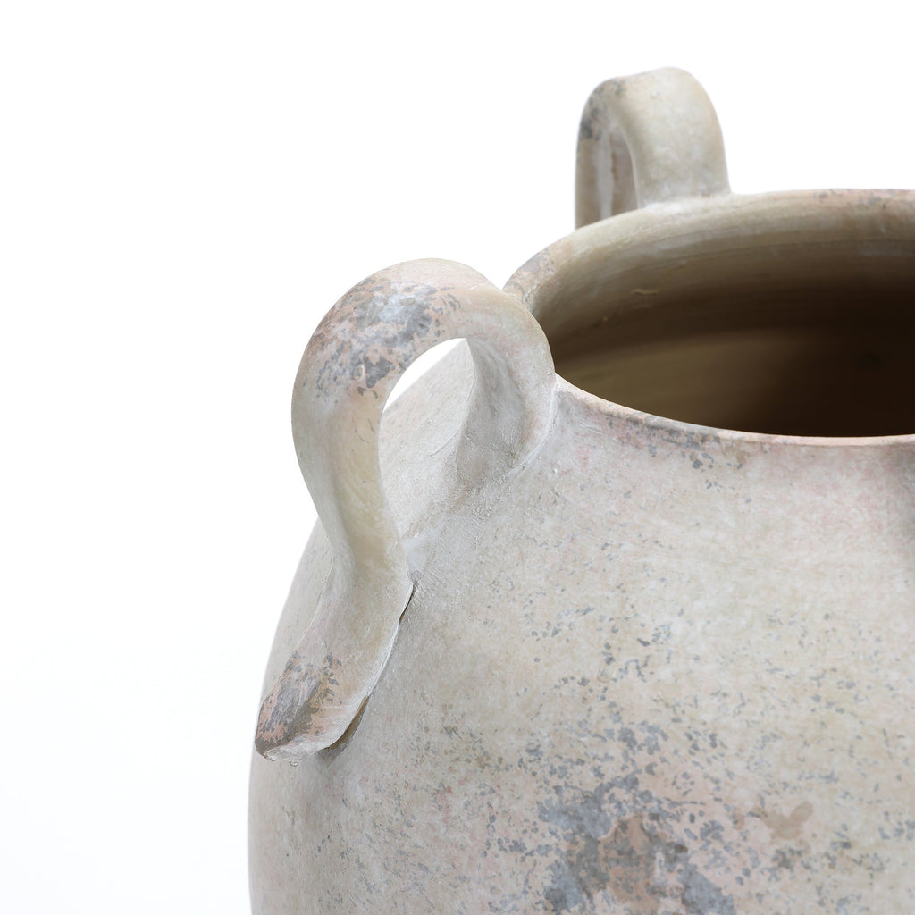 Terracotta Urn Vase with Handles, Marbled White-Gray, 11"