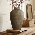 Tall Terracotta Urn Vase, Rustic Brown, 15"