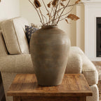 Tall Terracotta Urn Vase, Rustic Brown, 15"