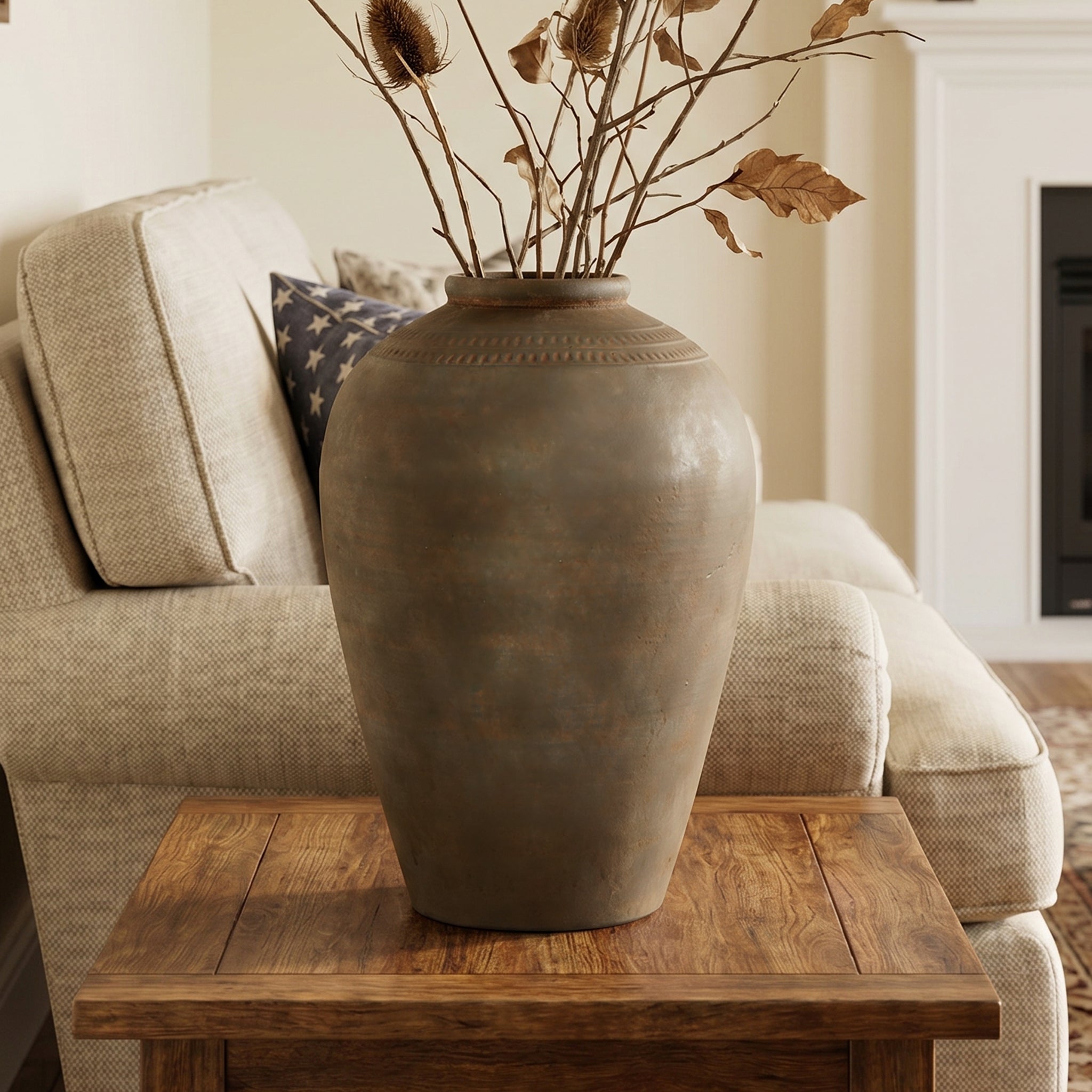 Tall Terracotta Urn Vase, Rustic Brown, 15"