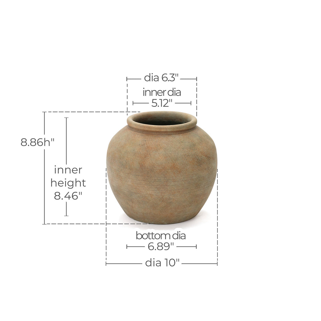 Round Terracotta Vase, Rustin Golden Brown, 10.5"