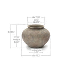 Wide Terracotta Vase, Antique Gray-Brown, 9"