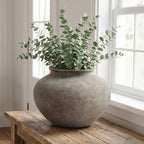Wide Terracotta Vase, Antique Gray-Brown, 9"