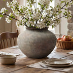 Wide Terracotta Vase, Antique Gray-Brown, 9"