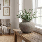 Wide Terracotta Vase, Antique Gray-Brown, 9"