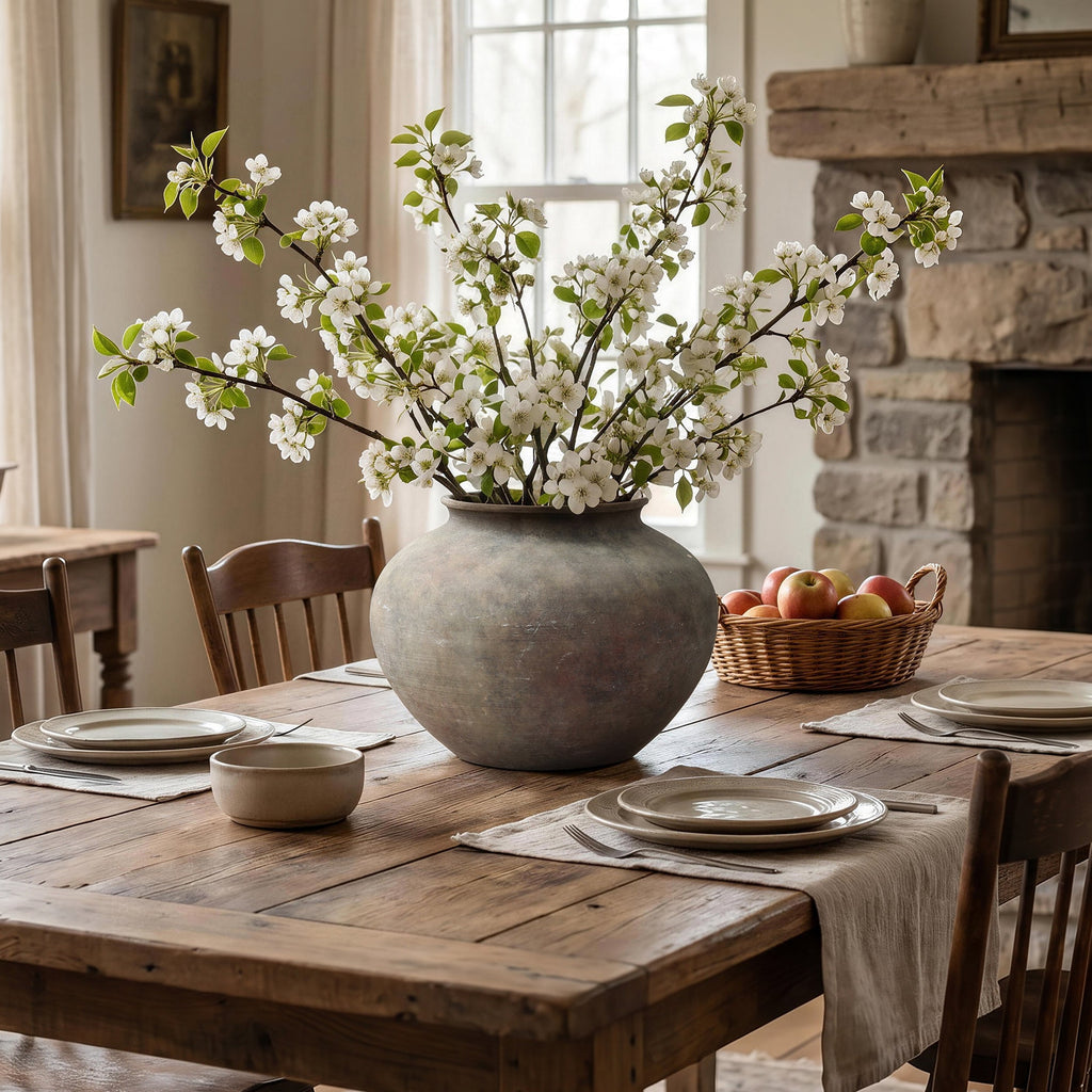 Wide Terracotta Vase, Antique Gray-Brown, 9"