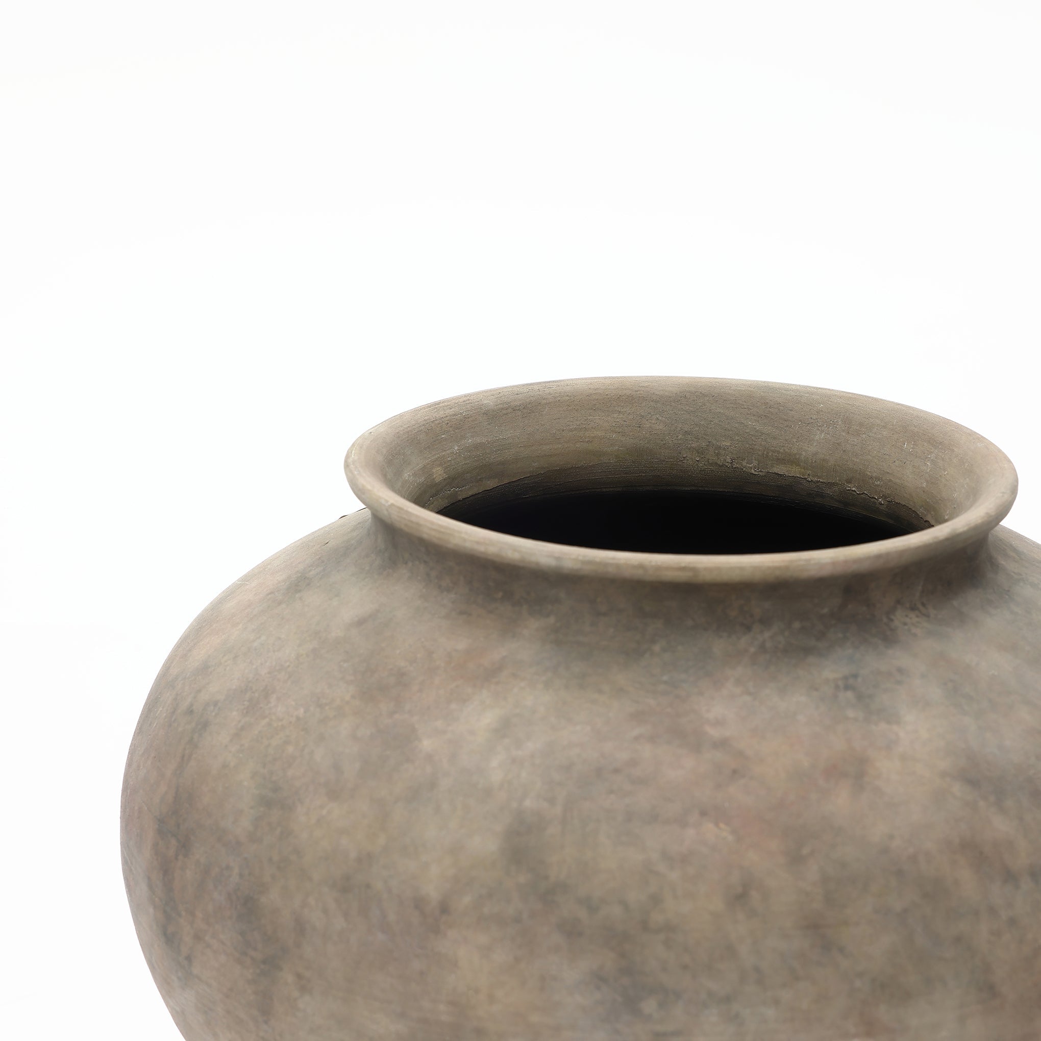 Wide Terracotta Vase, Antique Gray-Brown, 9"