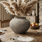 Wide Terracotta Vase, Antique Gray-Brown, 8"