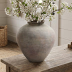 Round Terracotta Vase, Antique Gray-Brown, 13"