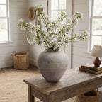 Round Terracotta Vase, Antique Gray-Brown, 13"