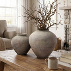 Round Terracotta Vase, Antique Gray-Brown, 13"