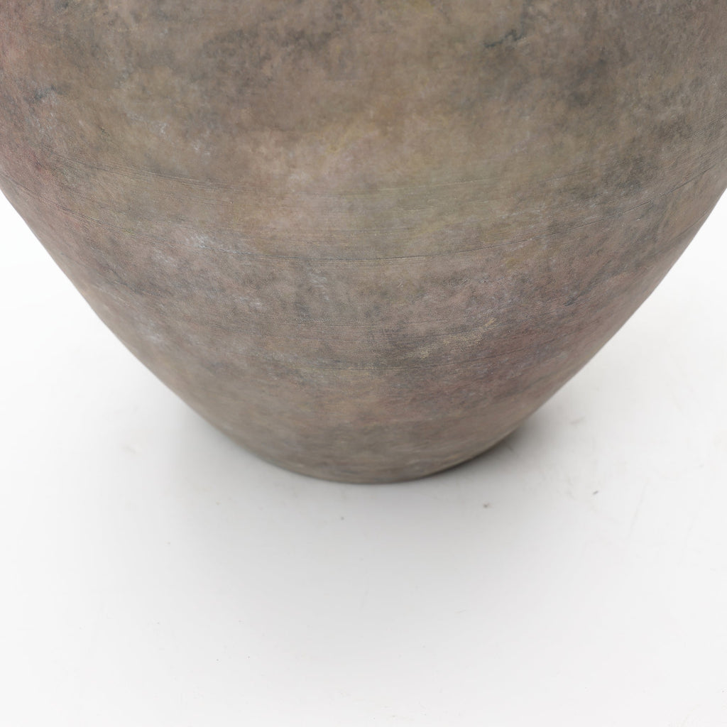 Round Terracotta Vase, Antique Gray-Brown, 13"