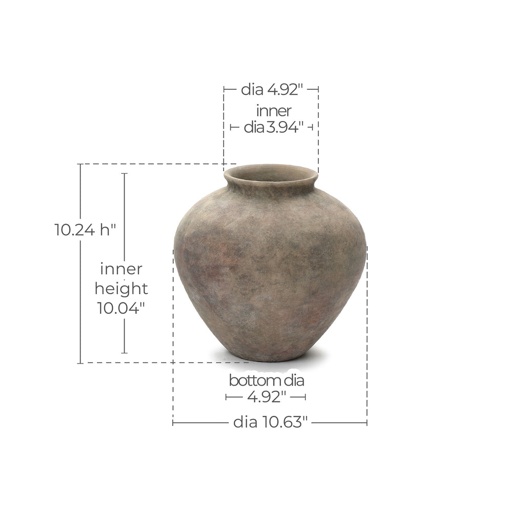 Round Terracotta Vase, Antique Gray-Brown, 11"