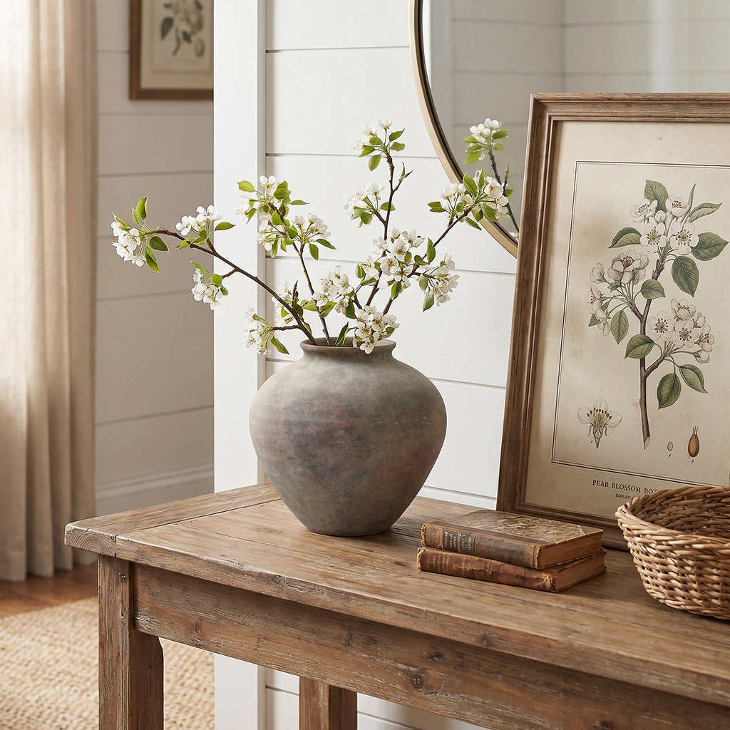 Round Terracotta Vase, Antique Gray-Brown, 11"