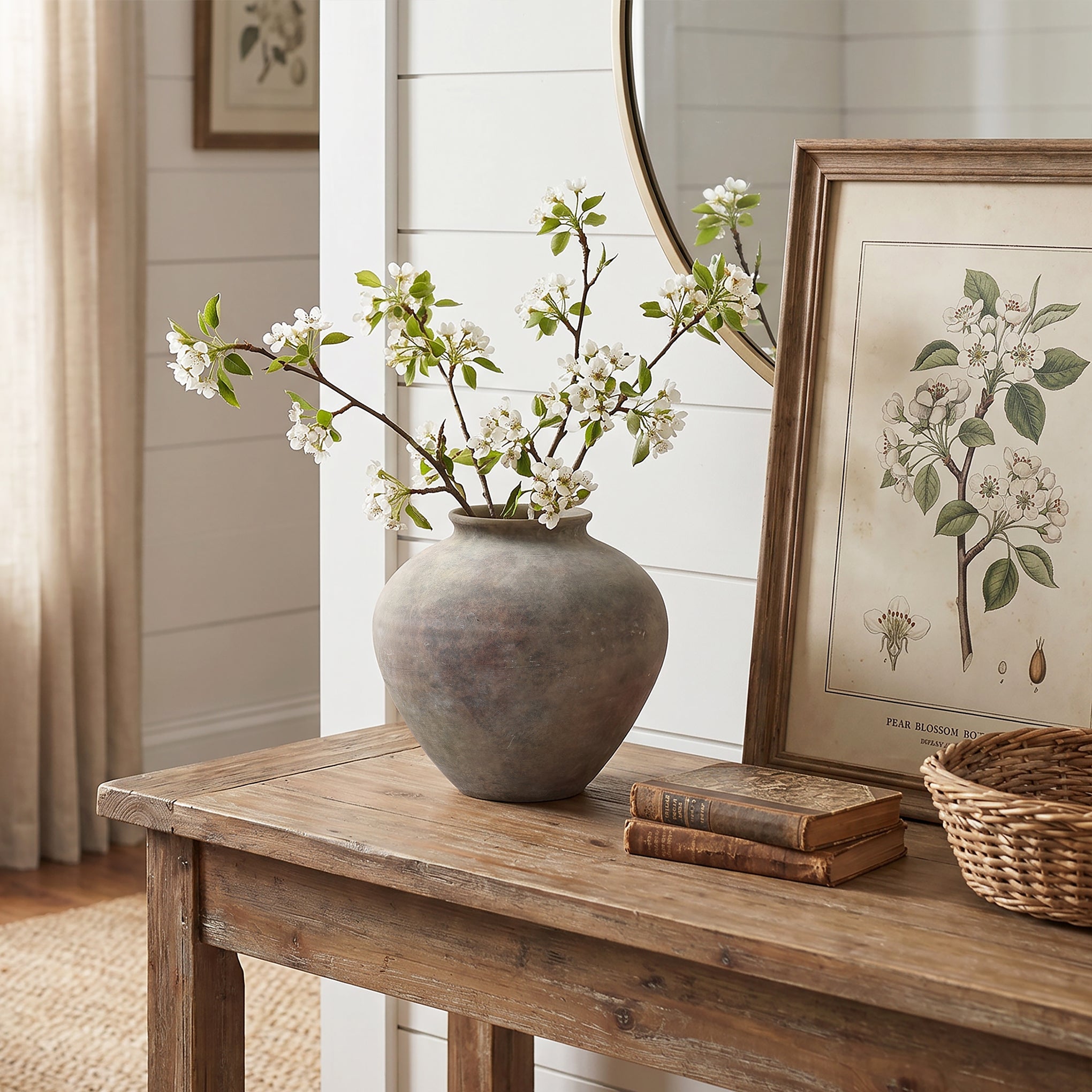 Round Terracotta Vase, Antique Gray-Brown, 11"
