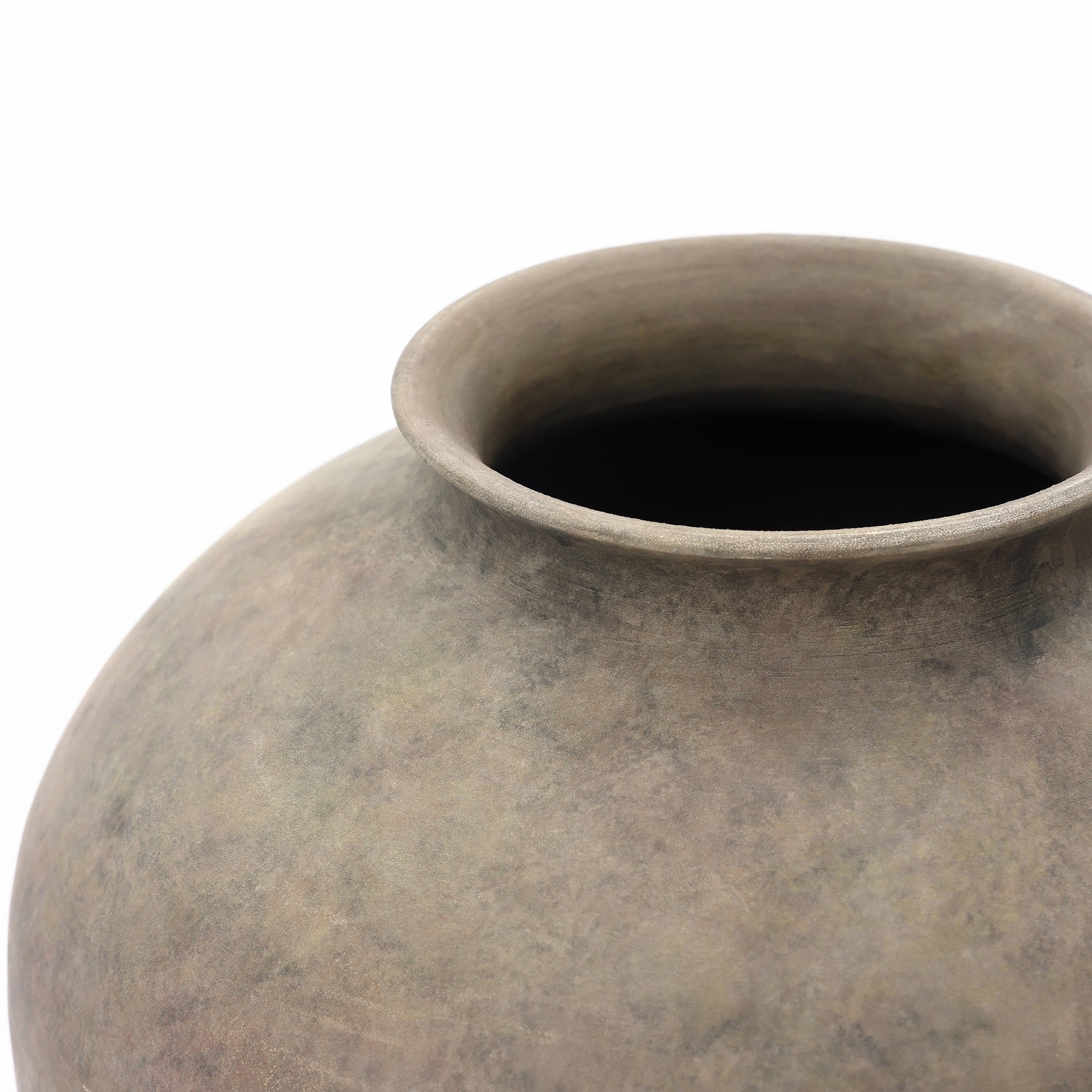 Round Terracotta Vase, Antique Gray-Brown, 11"