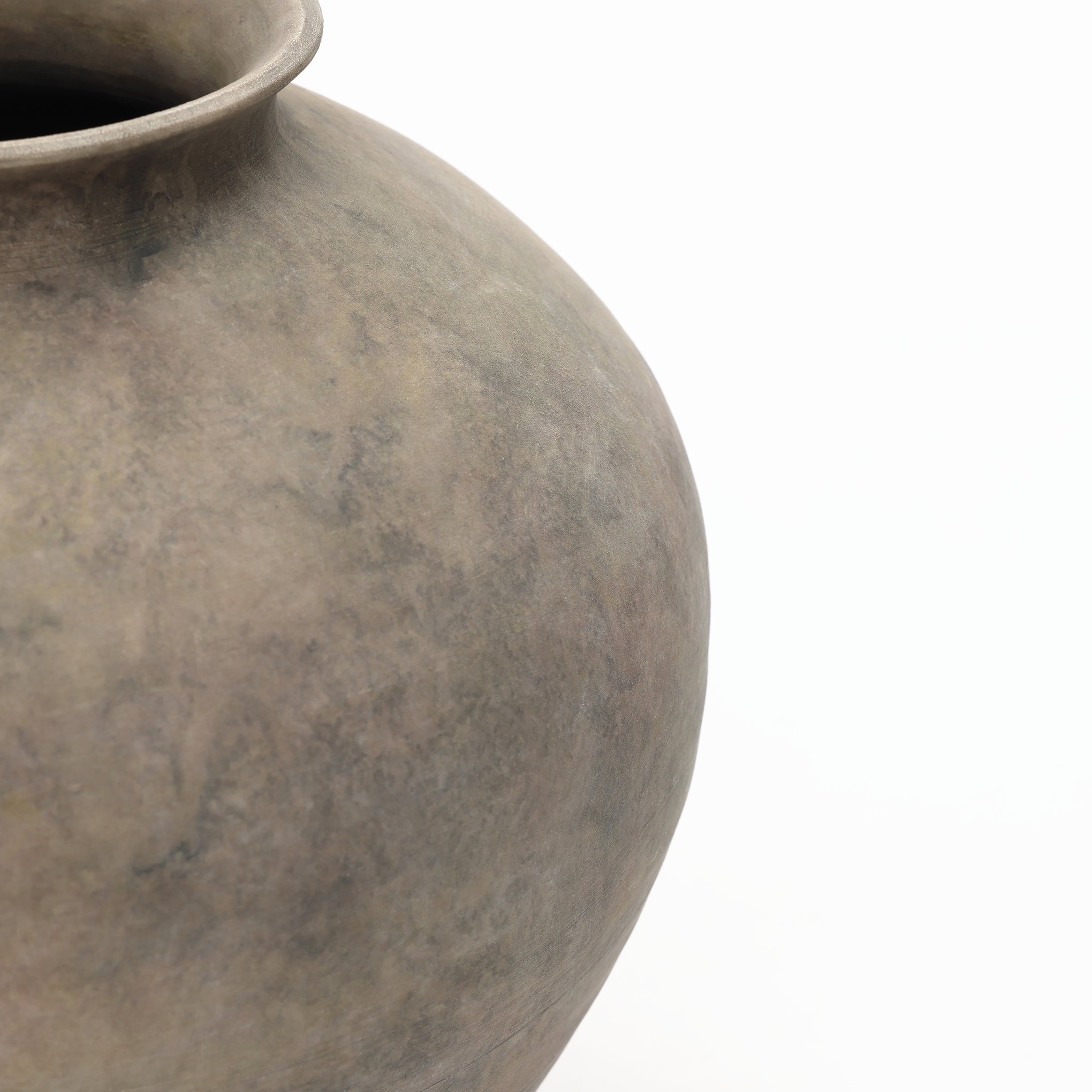 Round Terracotta Vase, Antique Gray-Brown, 11"