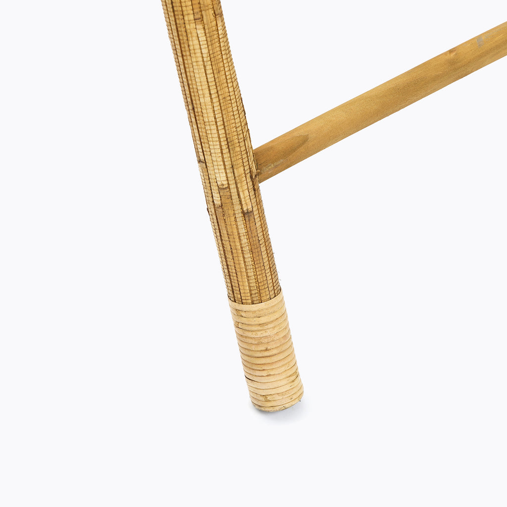 Pine Wood Blanket Ladder with Handwoven Rattan Accent, 71"
