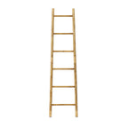 6-Tier Pine Wood Blanket Ladder with Handwoven Rattan Accent, 71"