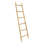 6-Tier Pine Wood Blanket Ladder with Handwoven Rattan Accent, 71"